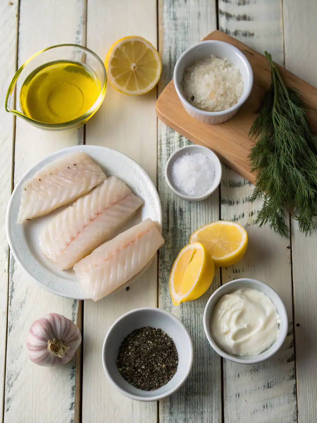 Ingredients for Baked Cod with Lemon-Dill Sauce