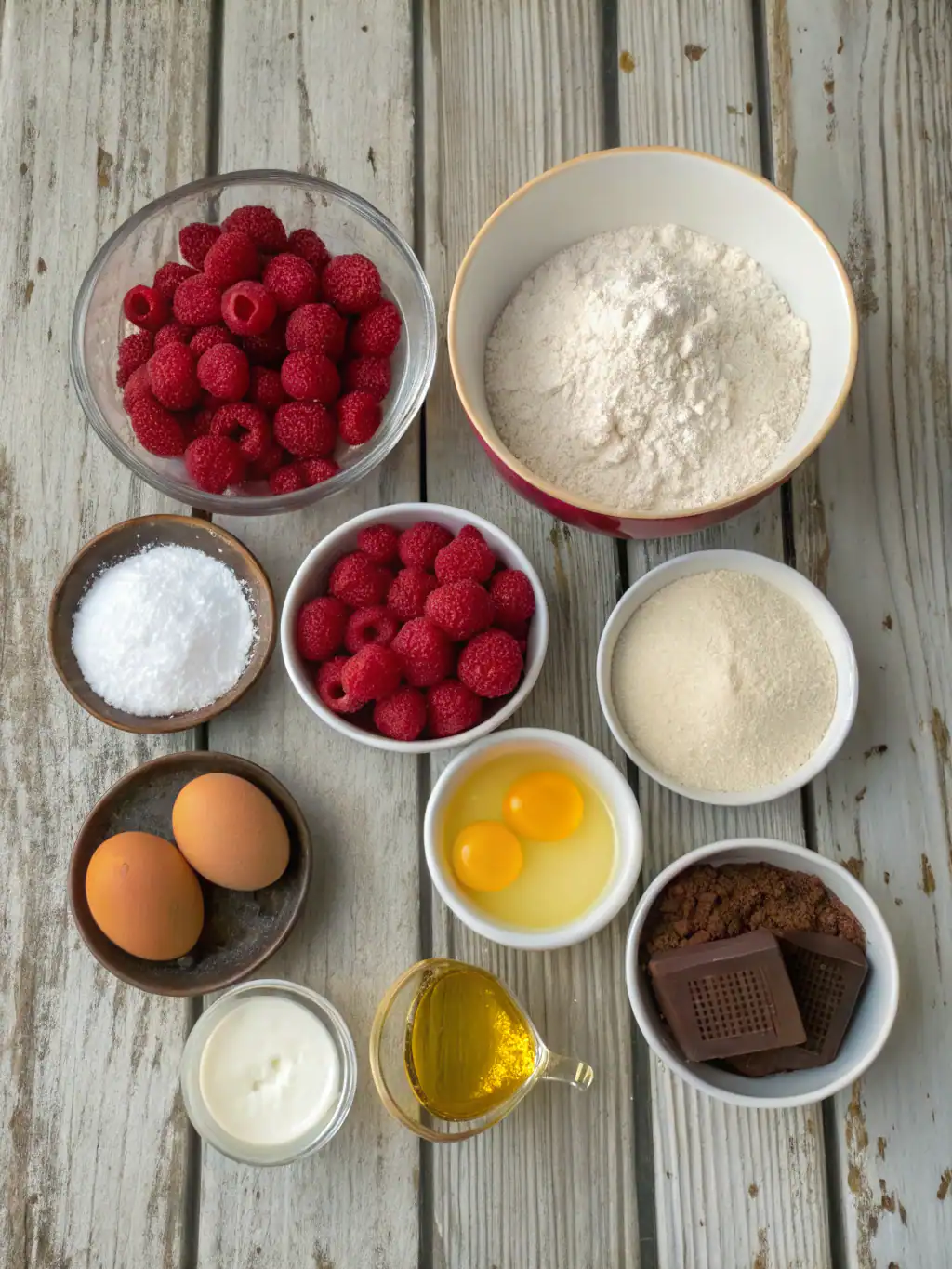 Ingredients for Raspberry Chocolate Mousse Cake