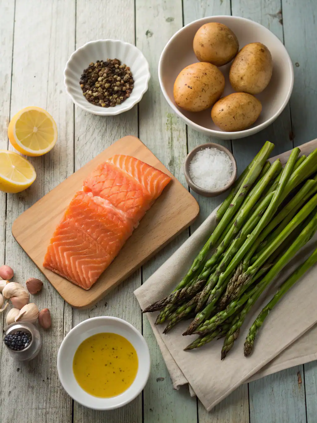 Ingredients for Baked Salmon with Potatoes and Asparagus