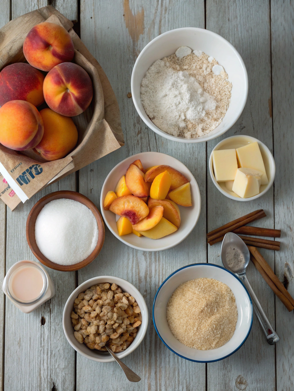 Ingredients for Easy Peach Crumble – Quick, Juicy, and Ready in Just 10 Minutes! 🍑✨