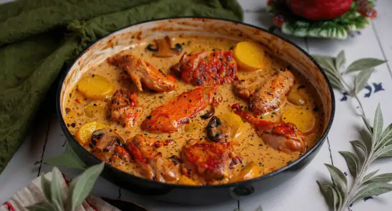 Herb Roasted Chicken in Creamy White Sauce with Mushroom and Potatoes: Cozy Dinner Recipe — Under A Tin Roof