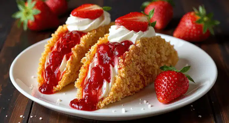 Sweet strawberry shortcake with fresh strawberries, whipped cream, and strawberry jam on a white plate. Perfect dessert recipe for summer and special occasions.