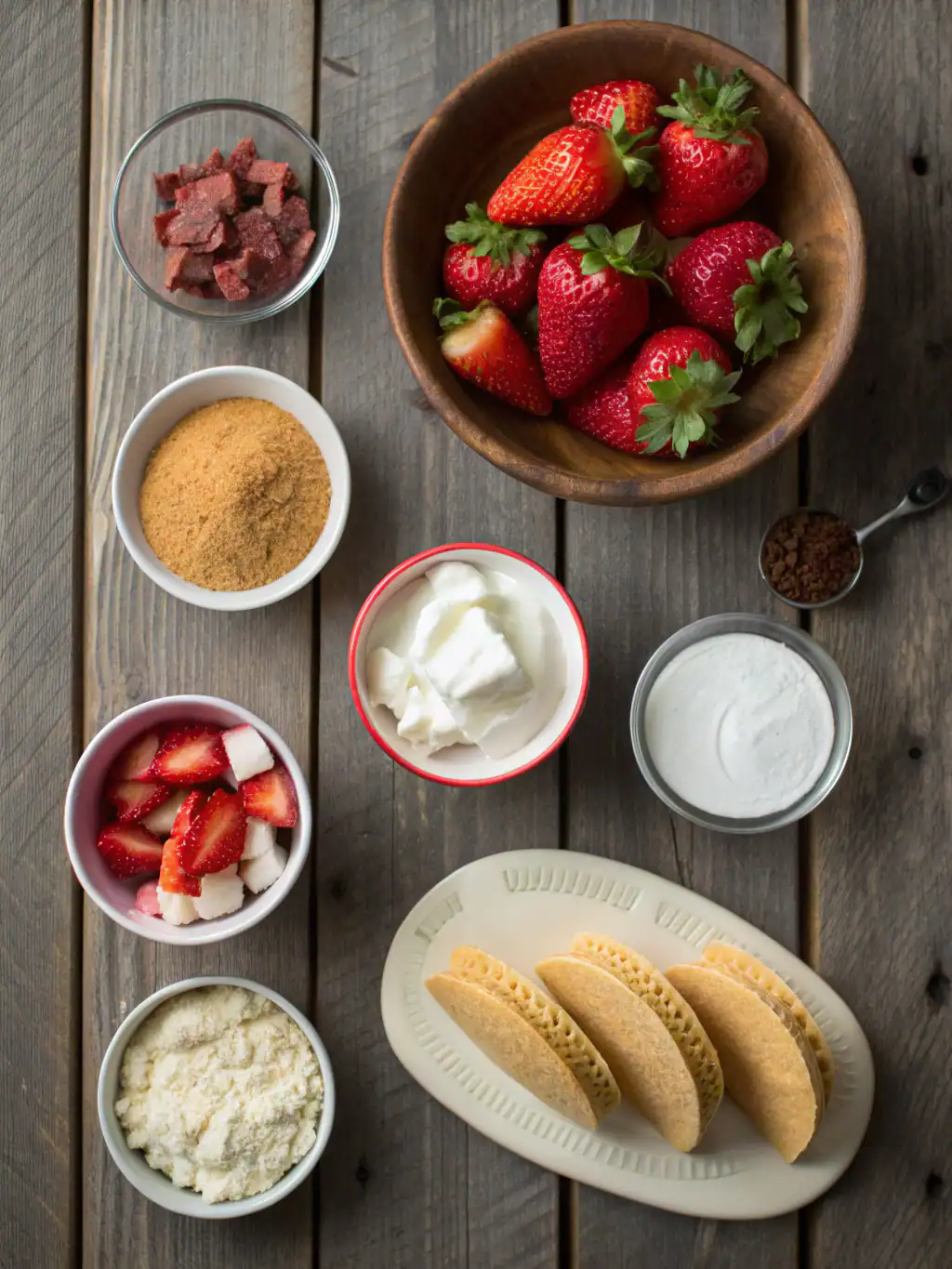 Ingredients for Strawberry Crunch Cheesecake Tacos