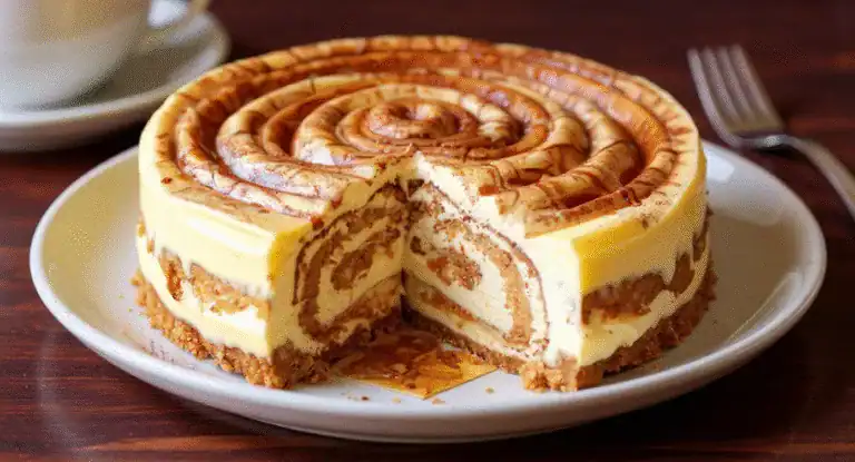 Creamy cheesecake with caramel swirl topping on a white plate, with a slice removed. Perfect for desserts and sweet recipes, featuring rich flavors and smooth texture. Ideal for special occasions and celebrations.