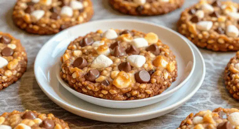 Crunchy Rice Krispies Treats with Chocolate Chips and Marshmallows, homemade sweet snack, perfect for dessert or snack bars, easy recipe for delicious cookies.