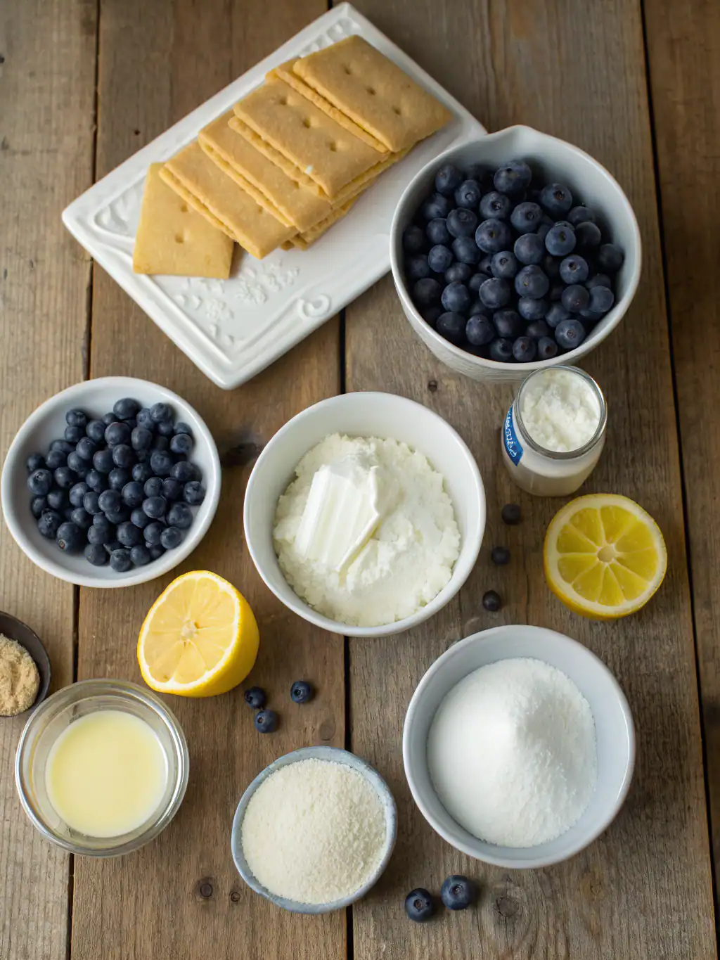Ingredients for no-bake lemon dazzling blueberry cream cake