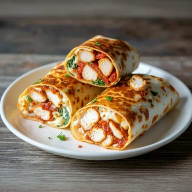 Savory chicken and vegetable wraps with melted cheese, grilled to perfection on a plate, perfect for quick, delicious meals and healthy eating options.