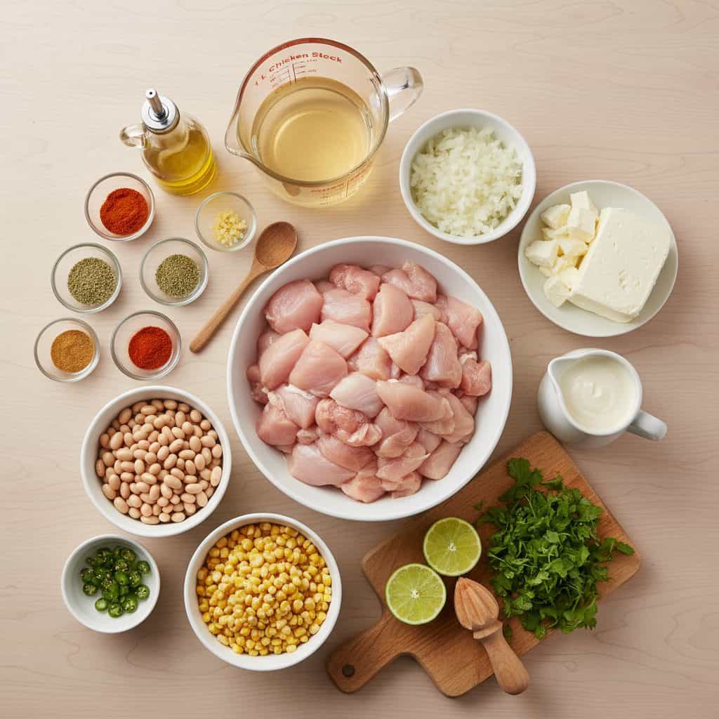 ingredients for Creamy White Chicken Chili Recipe