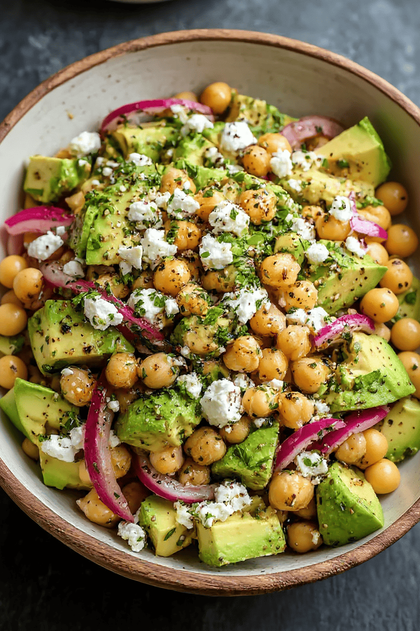 Fresh Chickpea Feta Avocado Salad