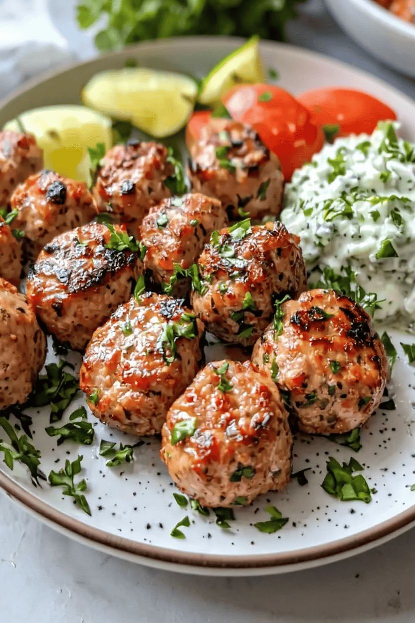 Savory Greek Turkey Meatballs with Tzatziki Sauce