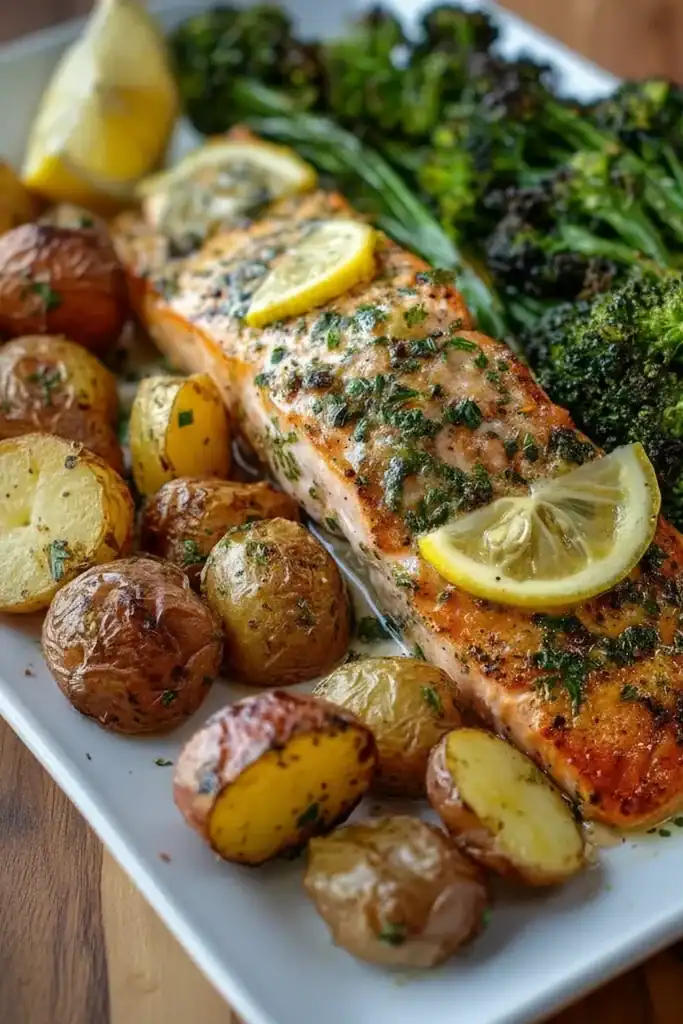 Lemon Butter Salmon Crispy Potatoes