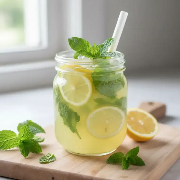 Refreshing Lemon Mint Infused Water with Fresh Slices and Mint Leaves.