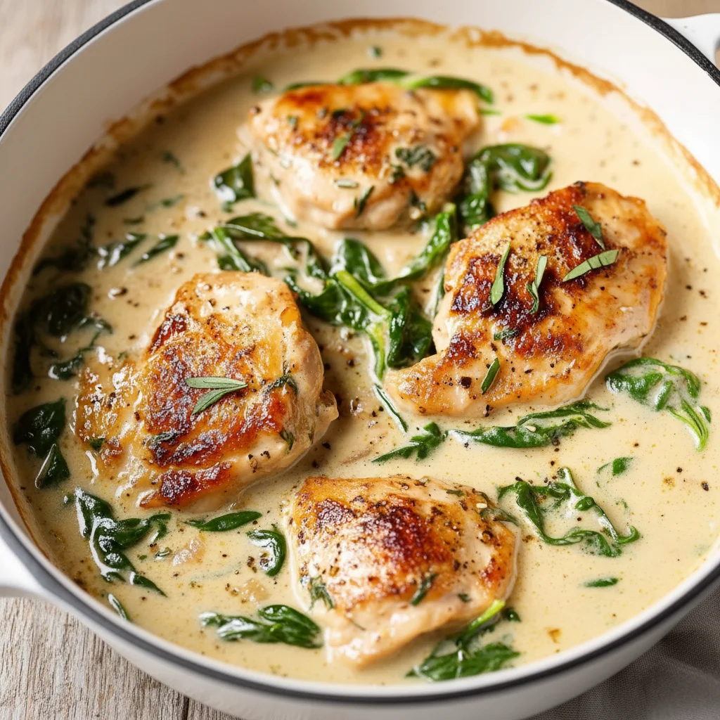 Rich Creamy Garlic Chicken with Spinach Skillet