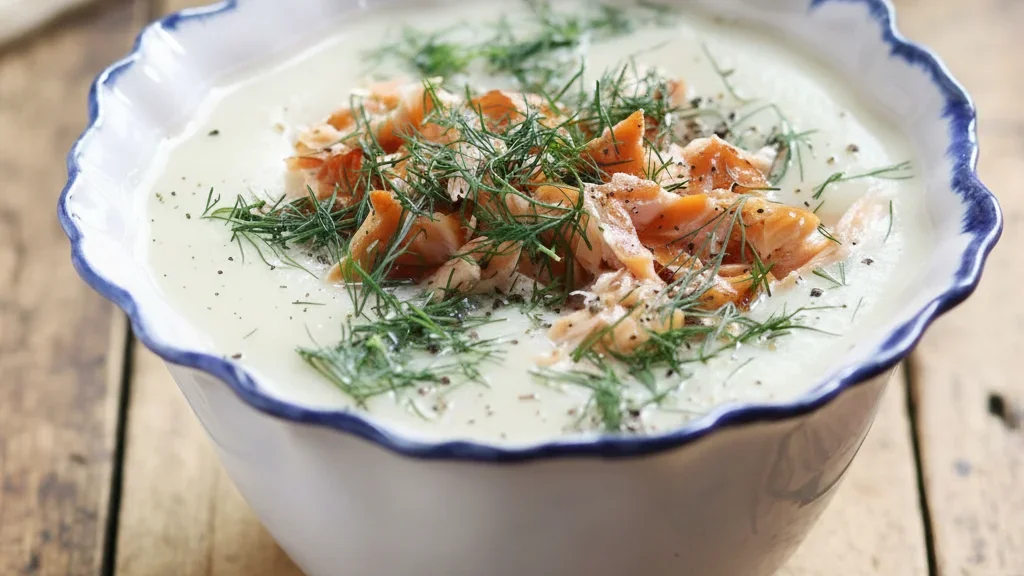 Cream of Cauliflower with Smoked Salmon