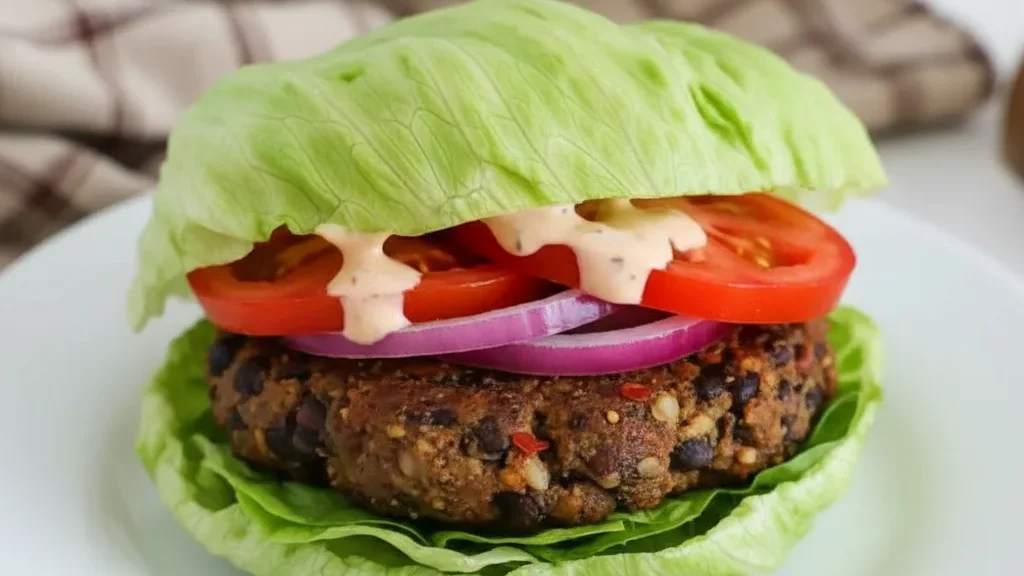 Spicy Black Bean Burgers on Lettuce Buns