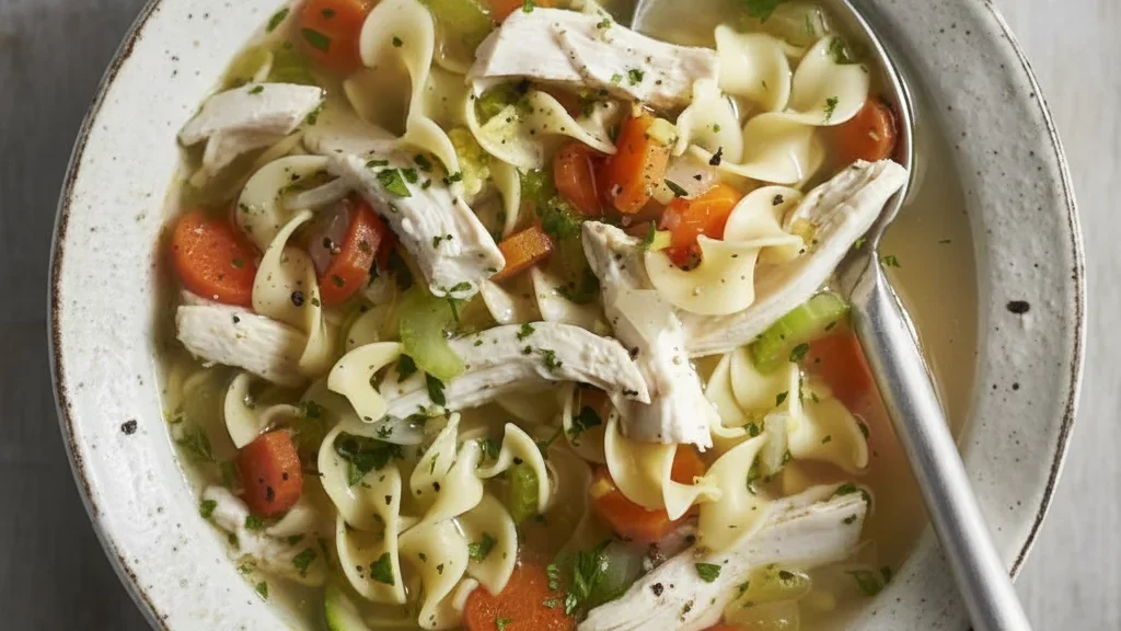 Zesty Lemon Chicken and Courgette Noodle Soup