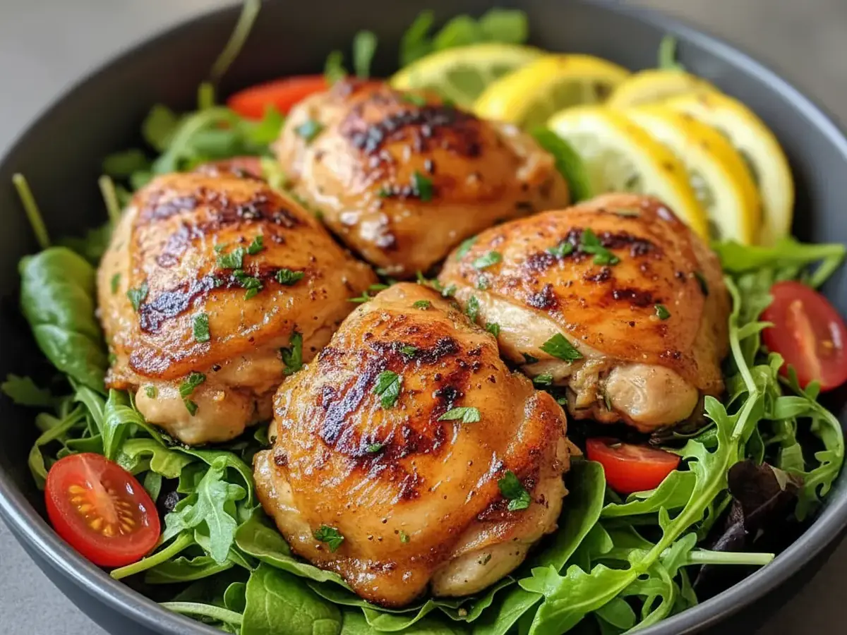 Air Fryer Chicken Thighs with a Simple Side Salad