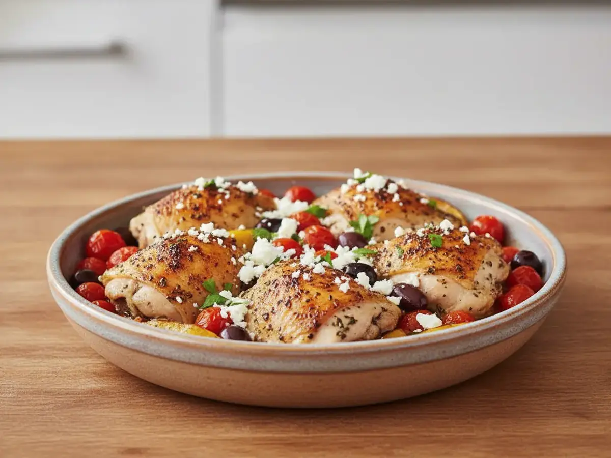 Baked Chicken Thighs with Feta and Olives