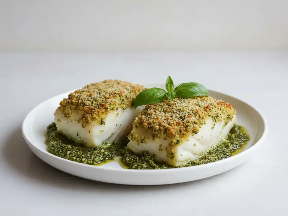 Baked Cod with a Pesto and Parmesan Crust
