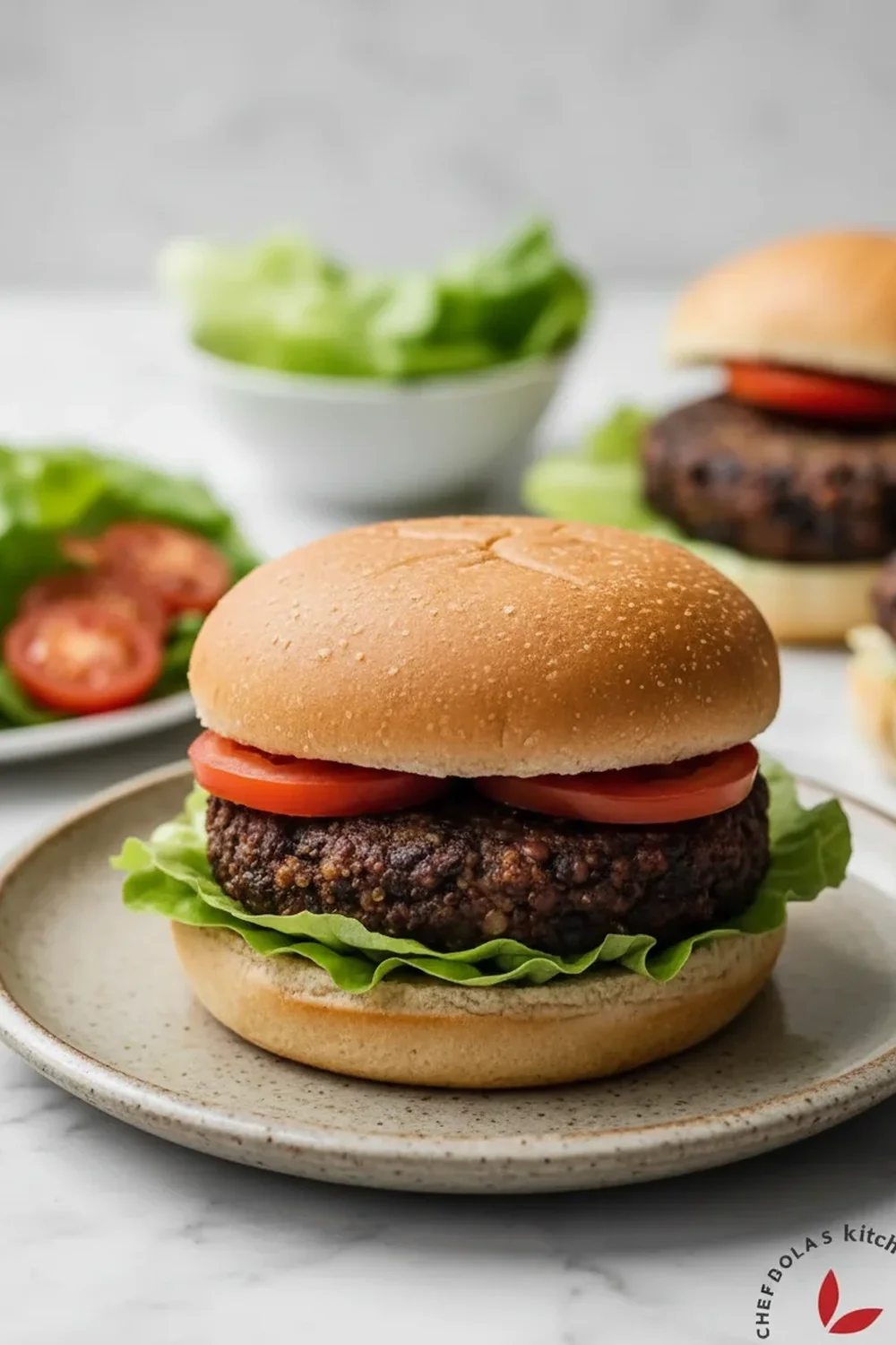 Black Bean Burgers on a Wholemeal Bun