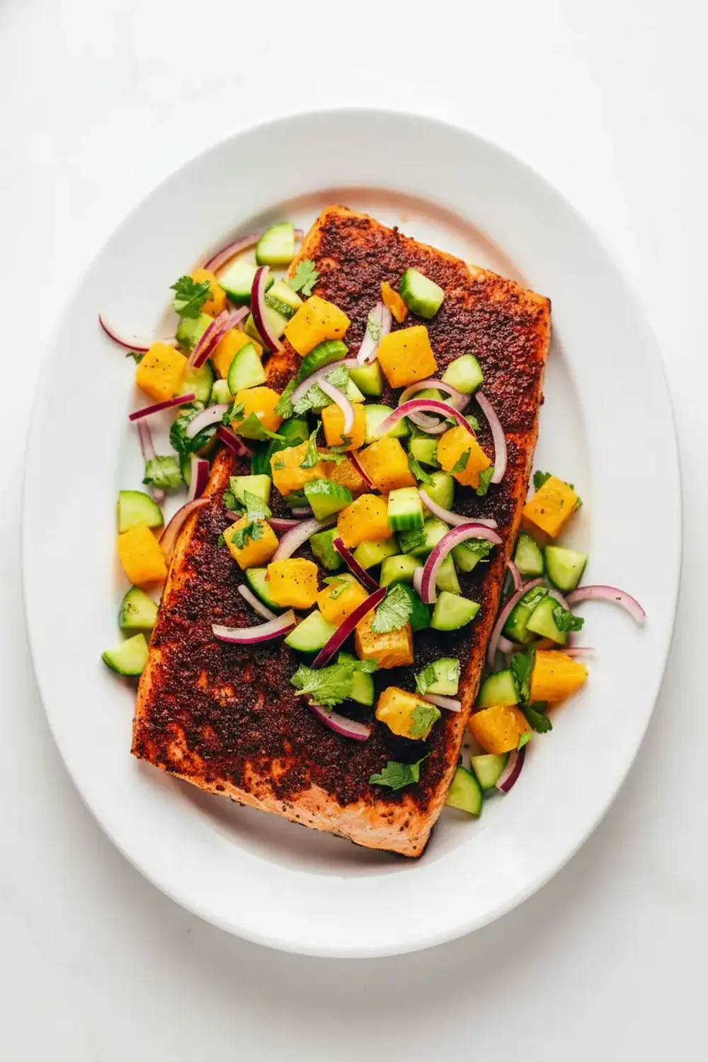 Blackened Salmon with a Simple Cucumber Salad