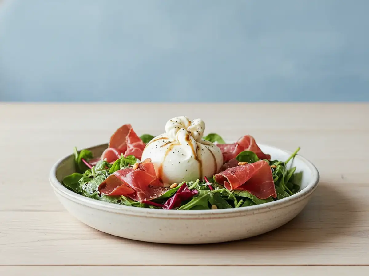 Burrata with Prosciutto & Spring Greens
