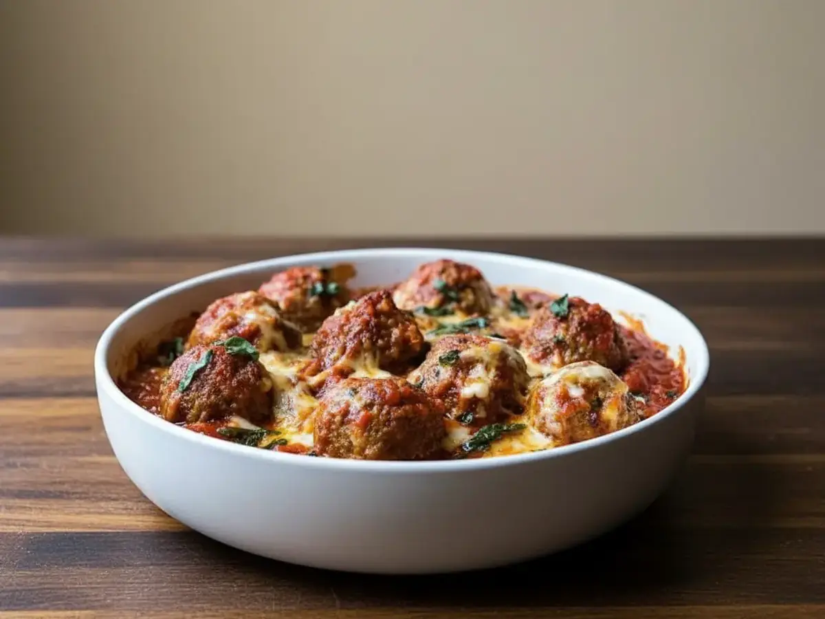 Cheesy Baked Meatballs in Tomato Sauce