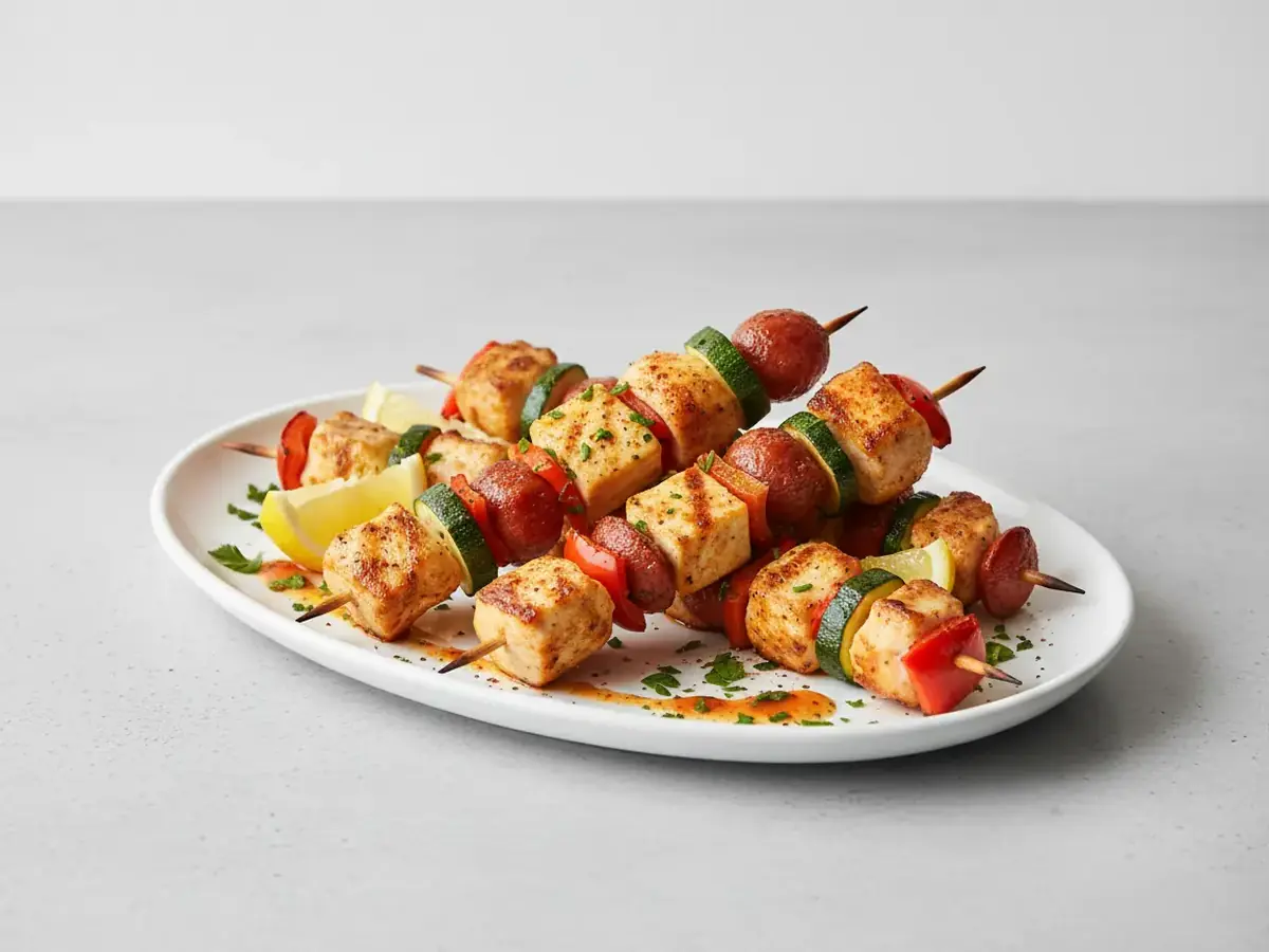 Chicken and Chorizo Skewers with Halloumi