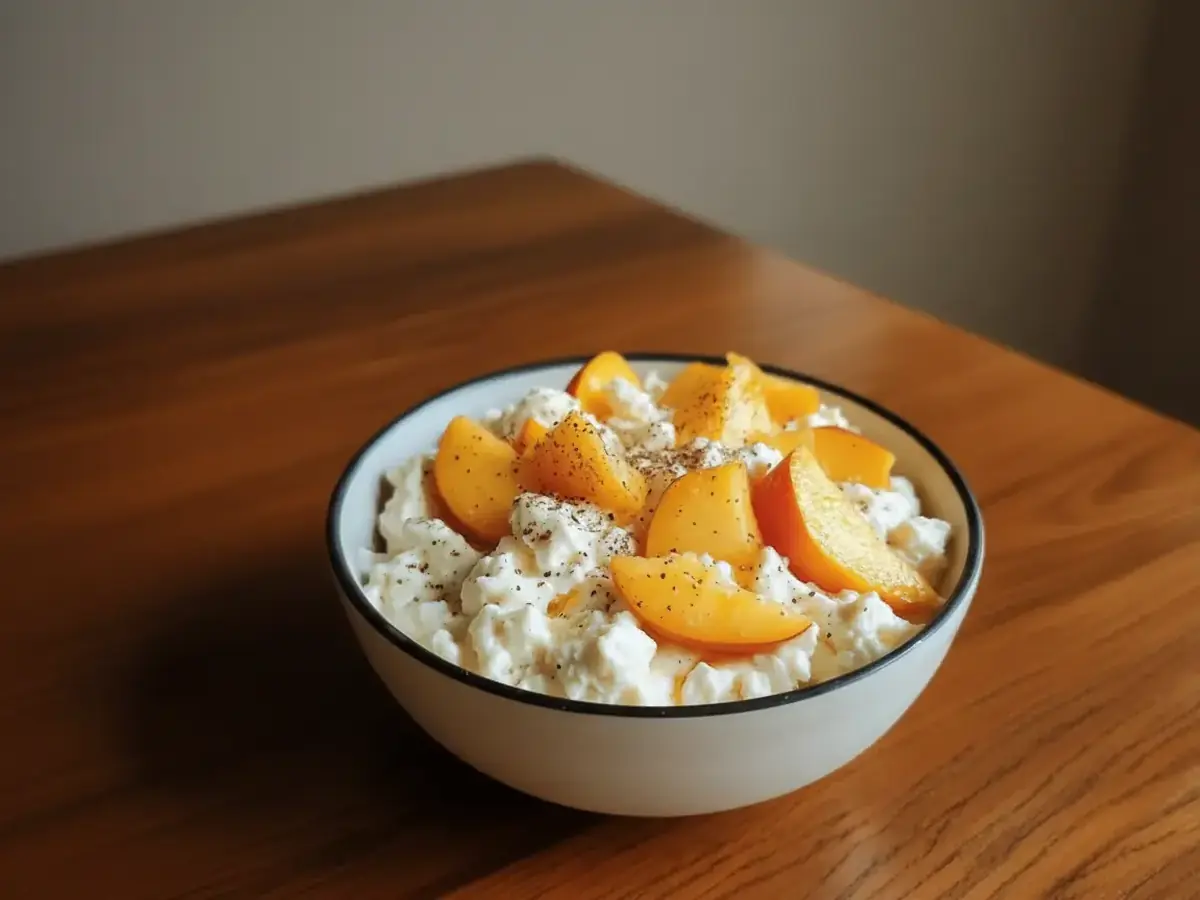 Cottage Cheese with Sliced Peaches