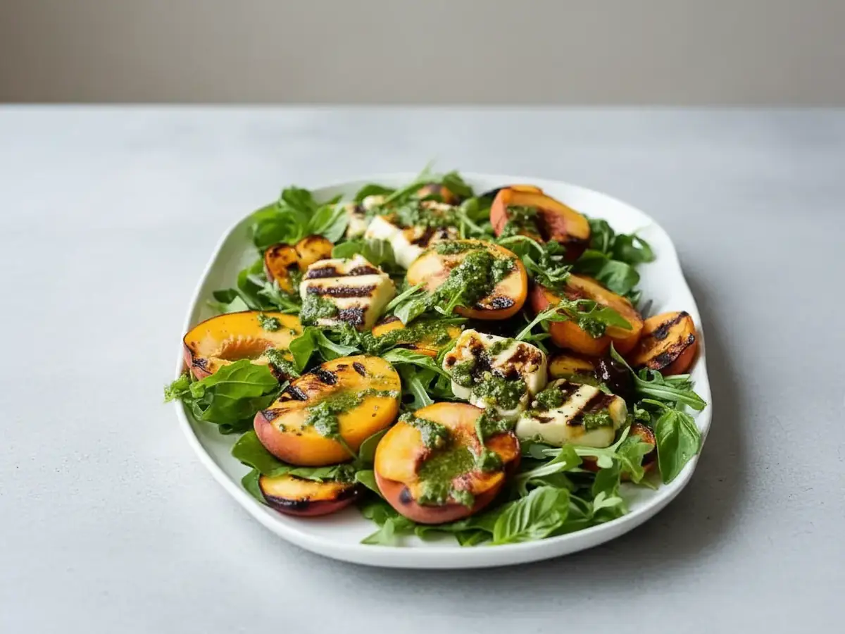 Grilled Halloumi & Peach Salad