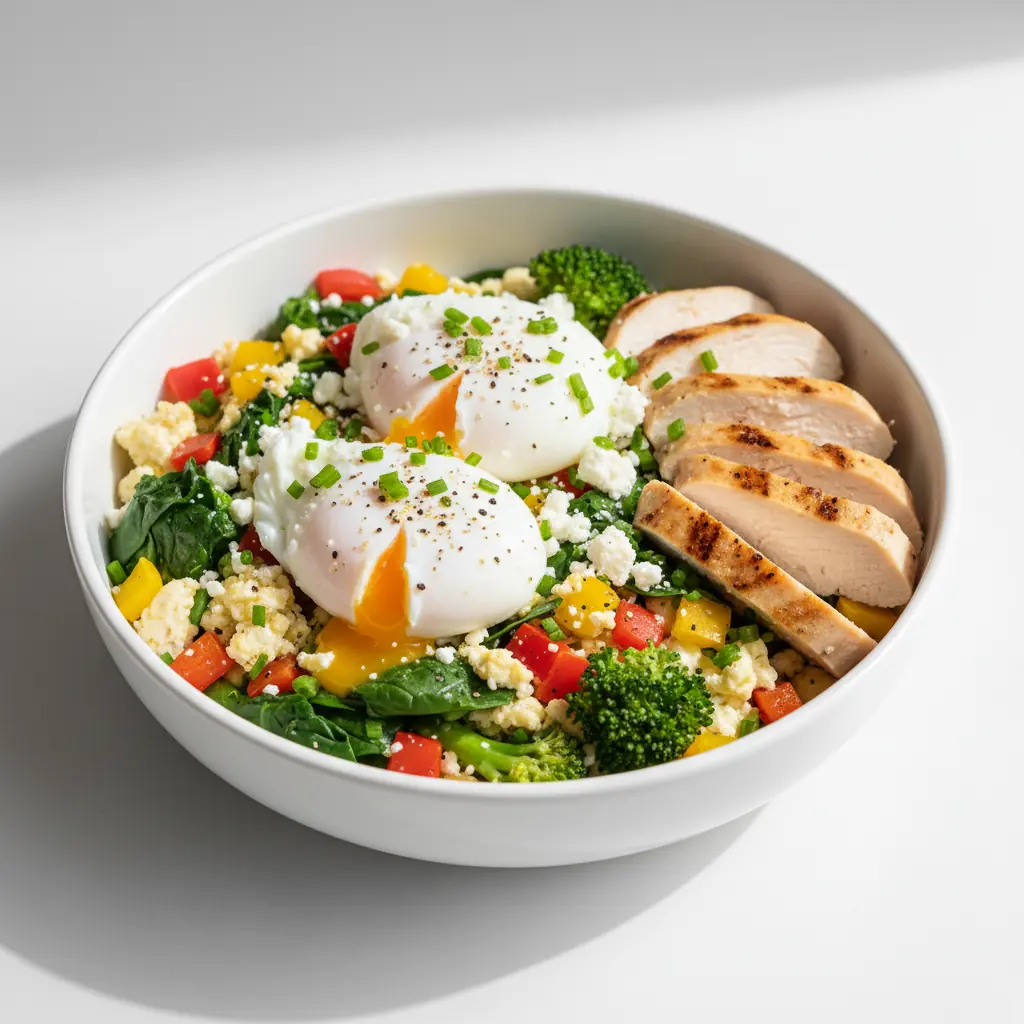 High Protein Breakfast Bowl With Eggs And Vegetables (Recipe)