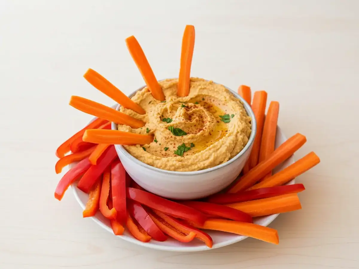 Hummus with Carrot and Pepper Sticks