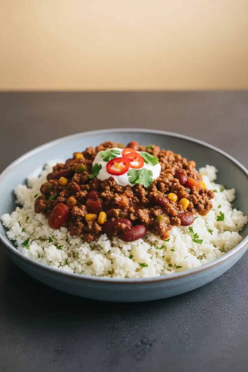 Lean Beef Chilli with Cauliflower Rice