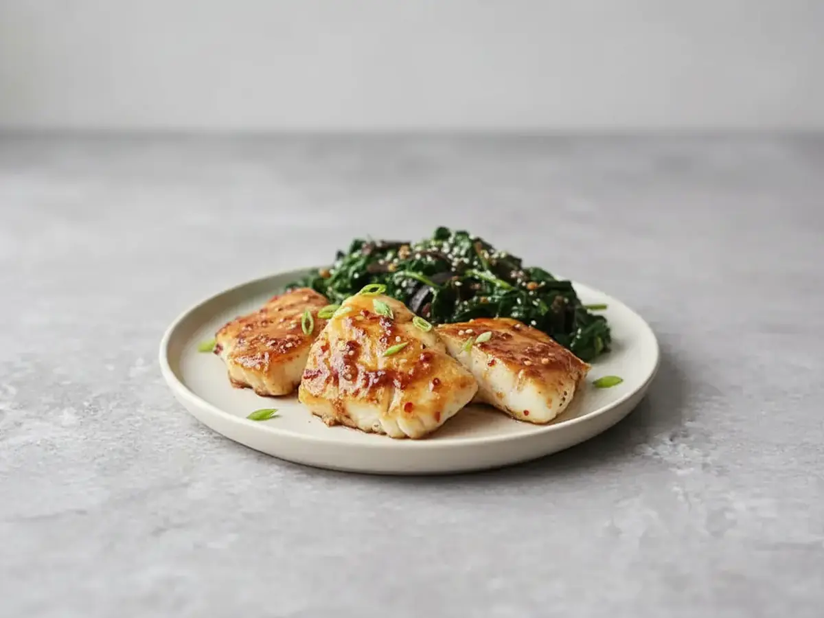 Miso Glazed Cod with Sautéed Spinach