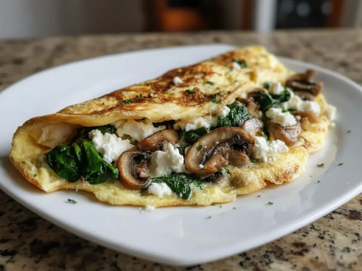 Mushroom and Spinach Omelette with Feta