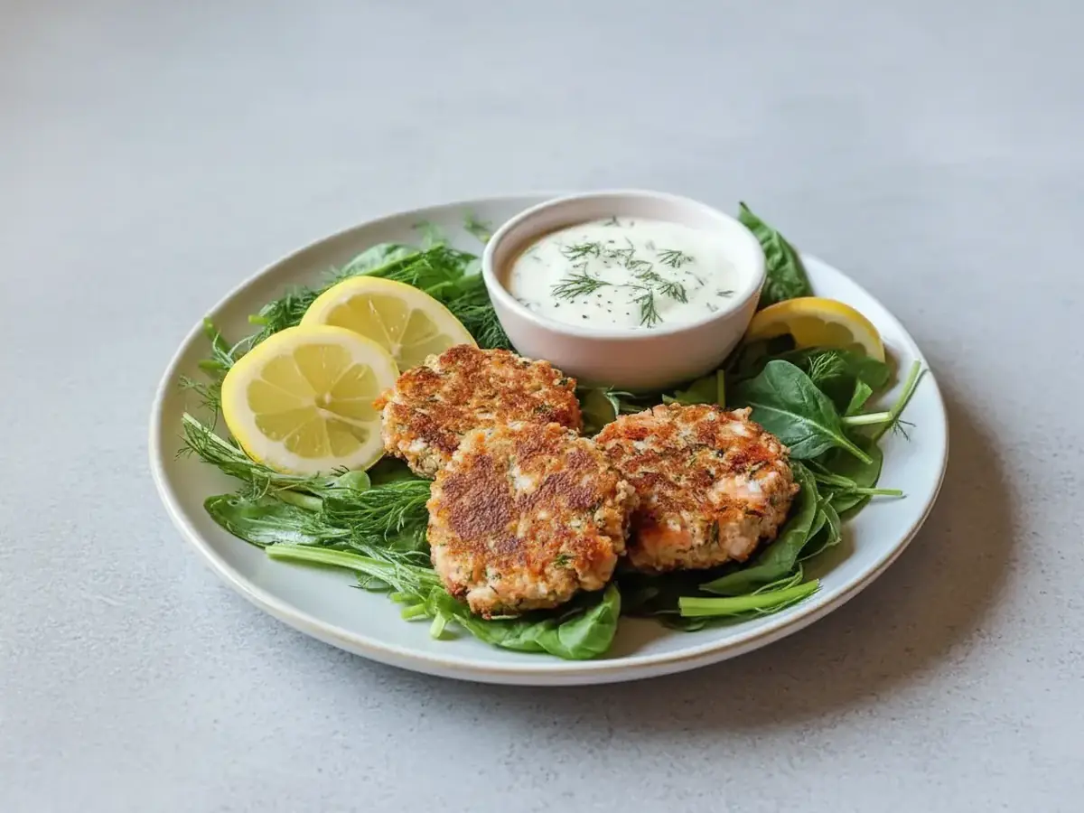 Salmon Patties with Dill Yoghurt Sauce