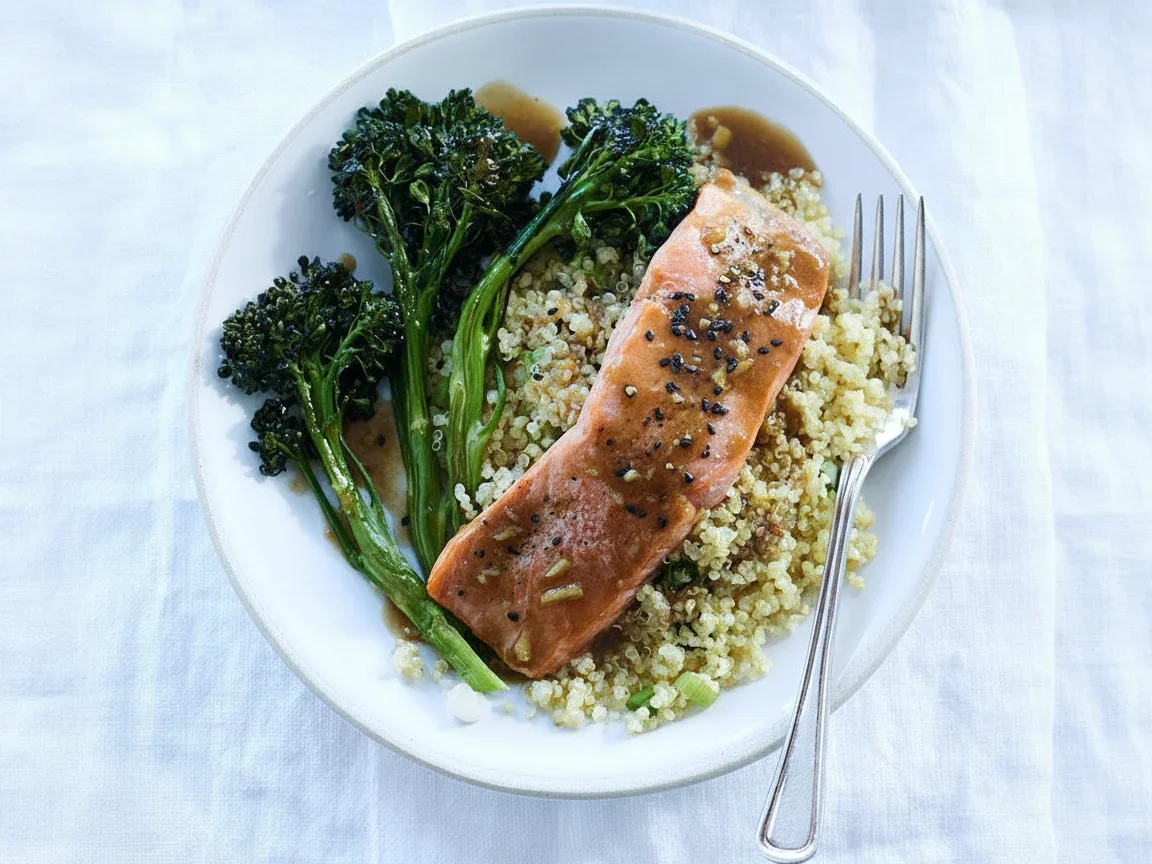Salmon with Steamed Broccoli and Quinoa
