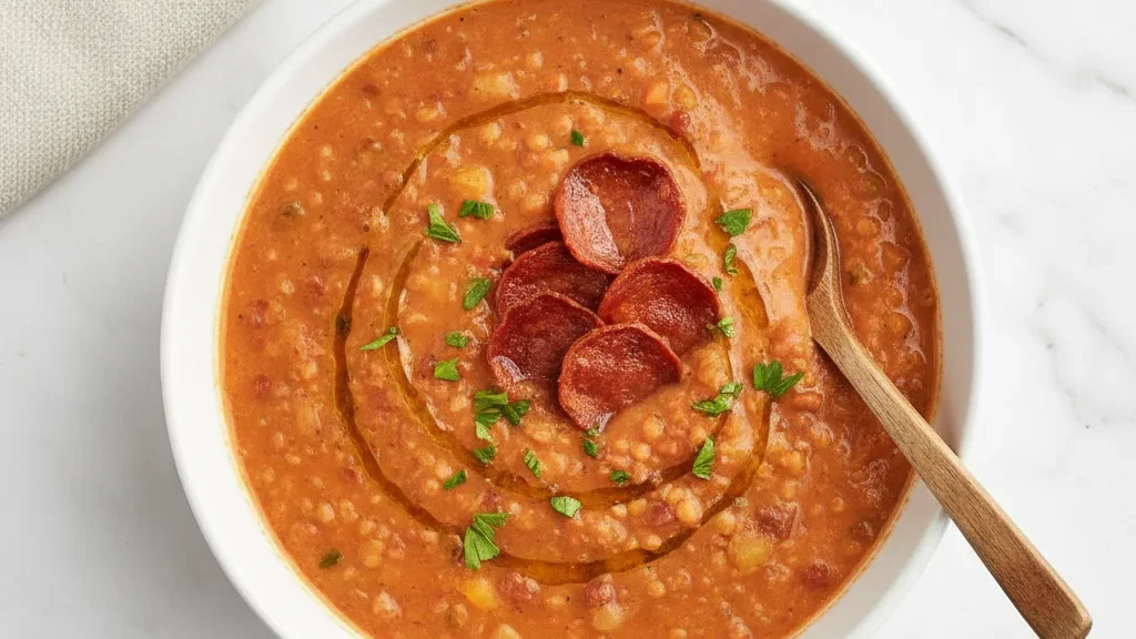 Smoky Red Lentil & Chorizo Soup