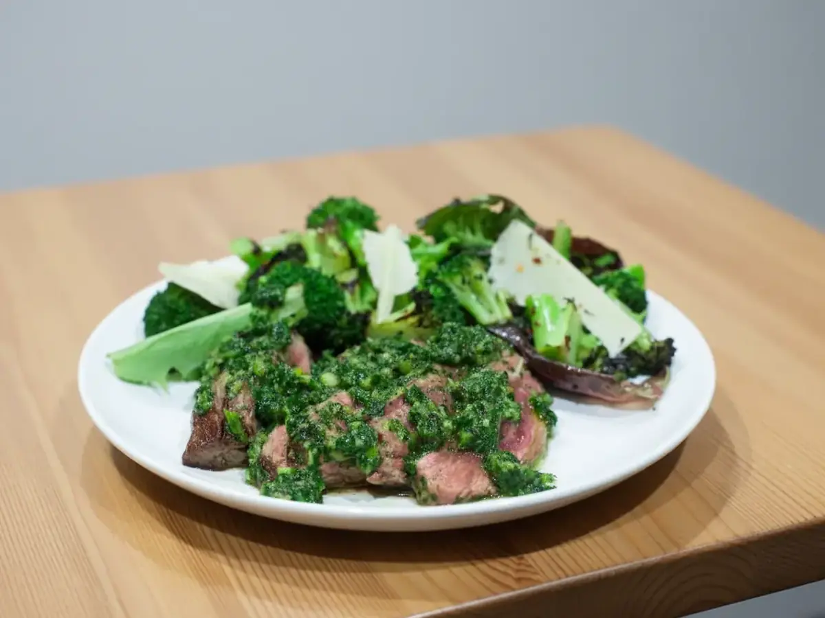 Steak with Chimichurri and Charred Broccoli
