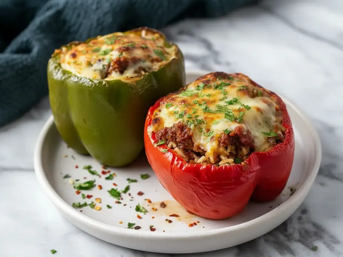 Stuffed Bell Peppers with Minced Beef and Cheese