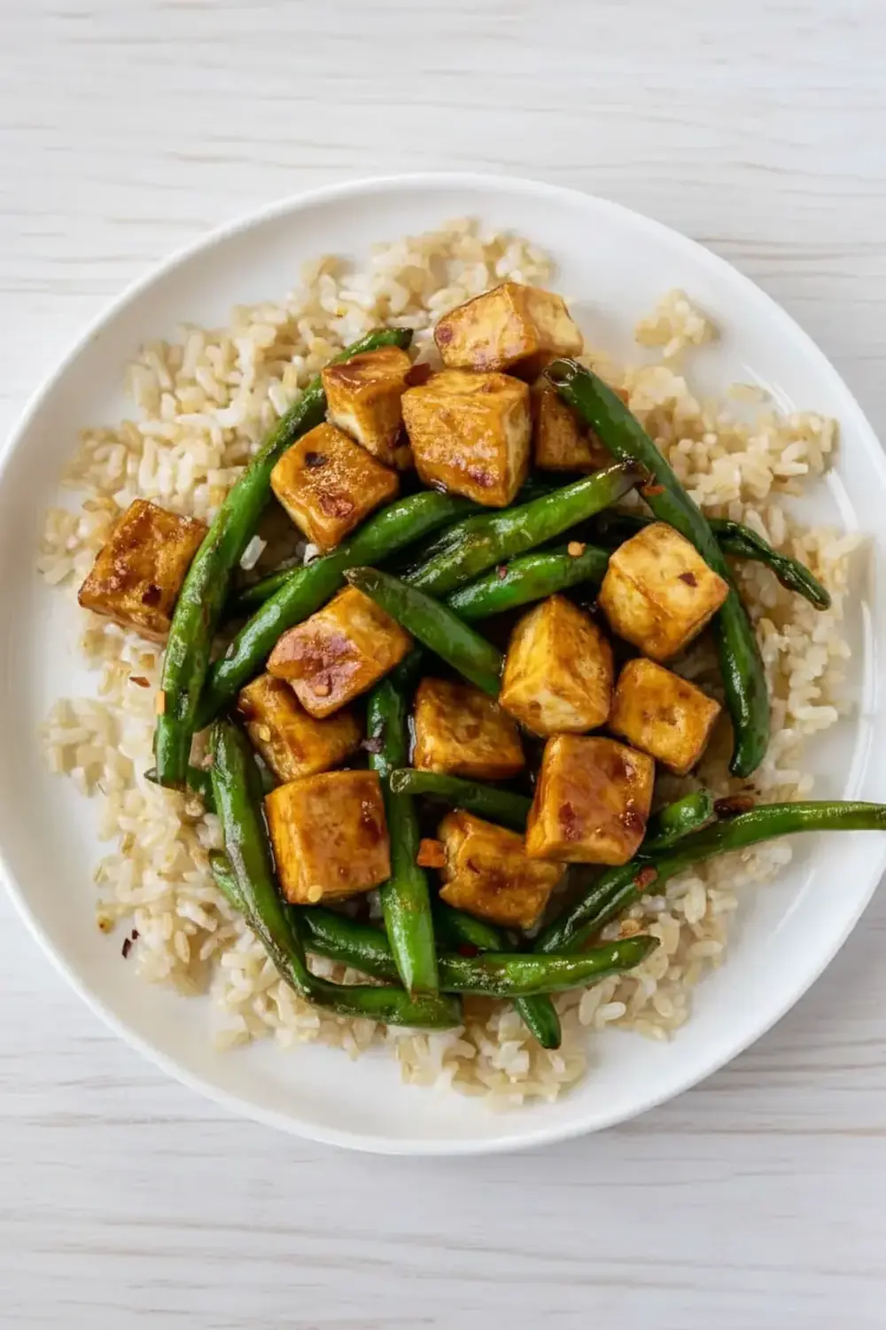 Teriyaki Tofu with Steamed Green Beans