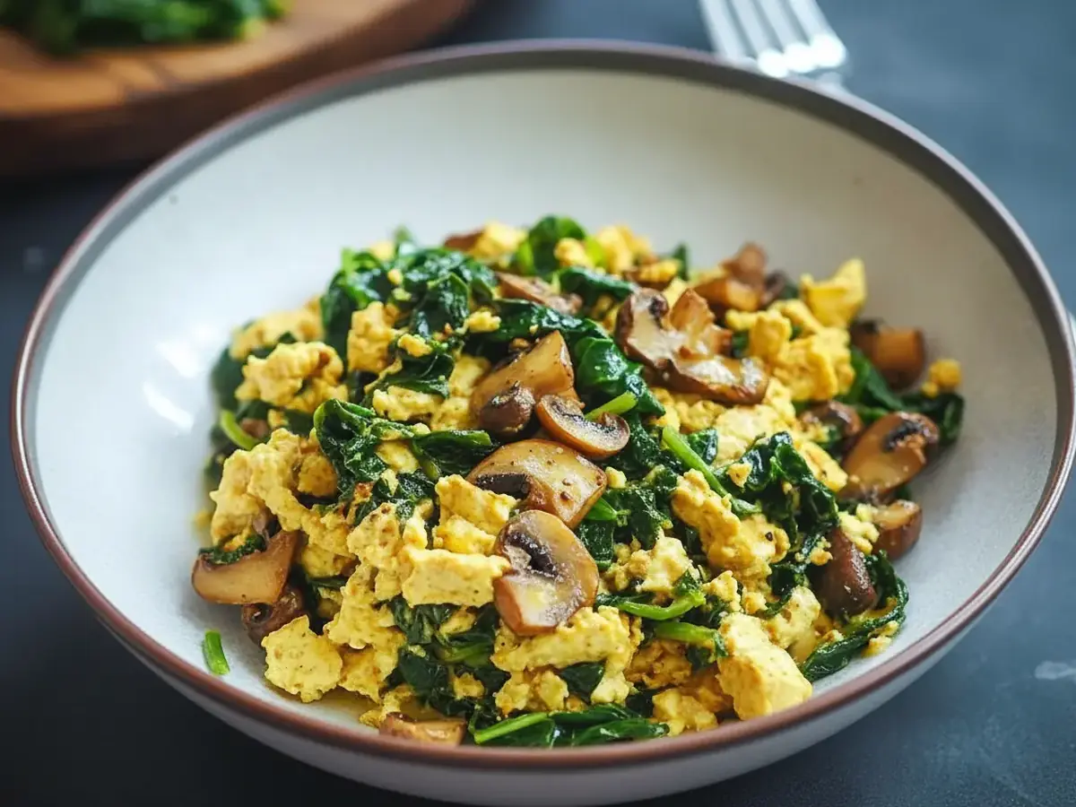 Tofu Scramble with Spinach and Mushrooms