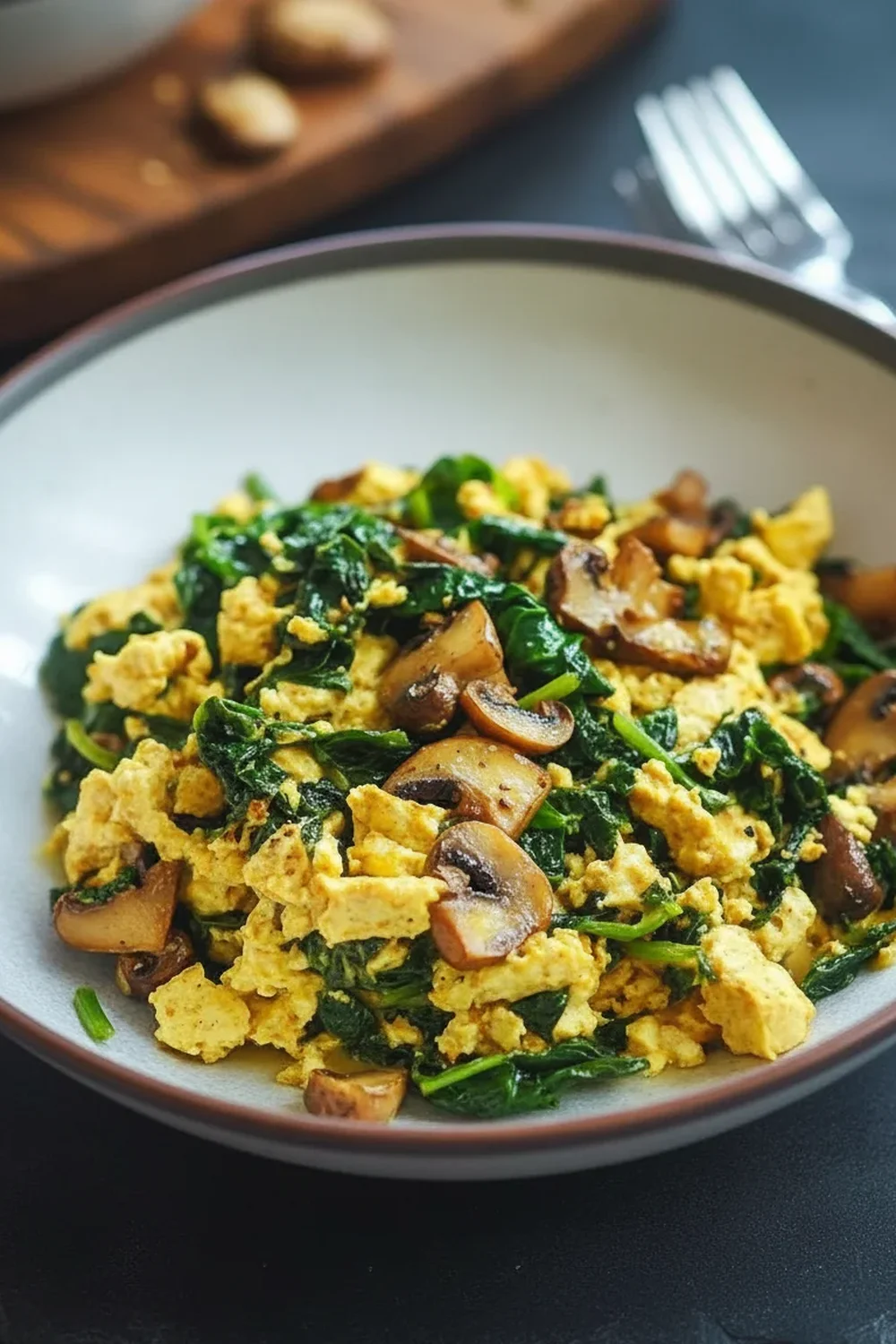 Tofu Scramble with Spinach and Mushrooms