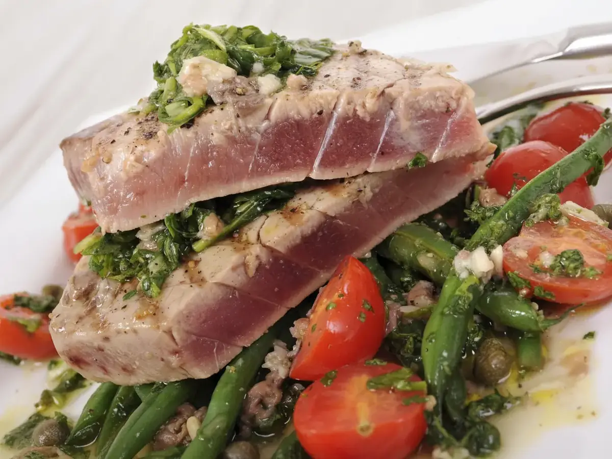 Tuna Steaks with a Green Bean Medley